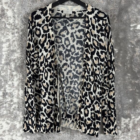 Ann Taylor Loft Size S Leopard Print Open Front Cardigan Sweater Long Sleeve - Picture 1 of 7